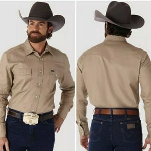 🤠 Wrangler Tan Cowboy Cut Authentic Work Western Long Sleeve Sz XXL UNISEX